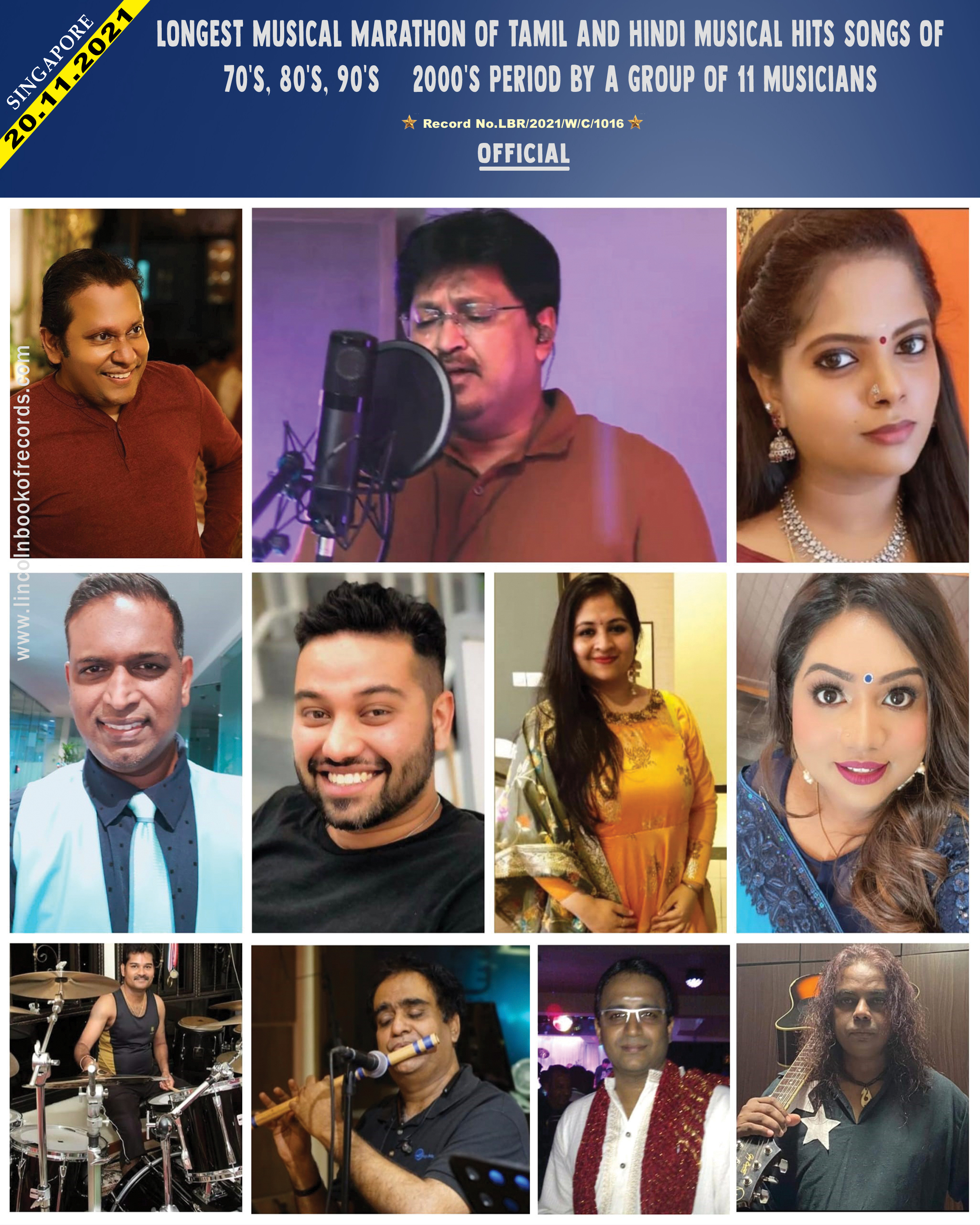 Longest Musical Marathon of Tamil and Hindi musical hits songs of  70's, 80's, 90's  & 2000’s period by a group of 11 musicians